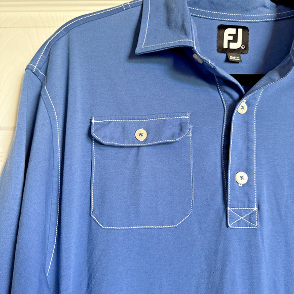 FootJoy Short Sleeve Golf Polo Shirt Men's Blue Size Large L FJ Contrast Stitch - Picture 3 of 11
